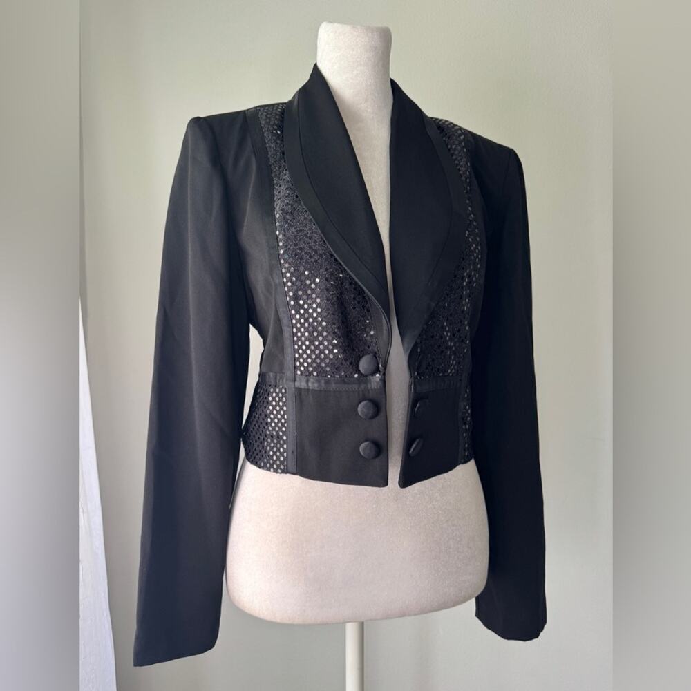 Vintage ‘90s Perceptions by Irene B Black Sequined Cropped Tuxedo Jacket